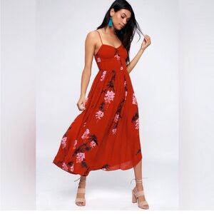 SOLD Free People Red Sundress Spaghetti Strap Midi